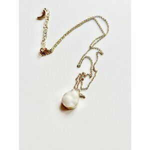 LUNA NORTE 14K Gold Plated Frosted White Teardrop Cabochon Pendant Necklace